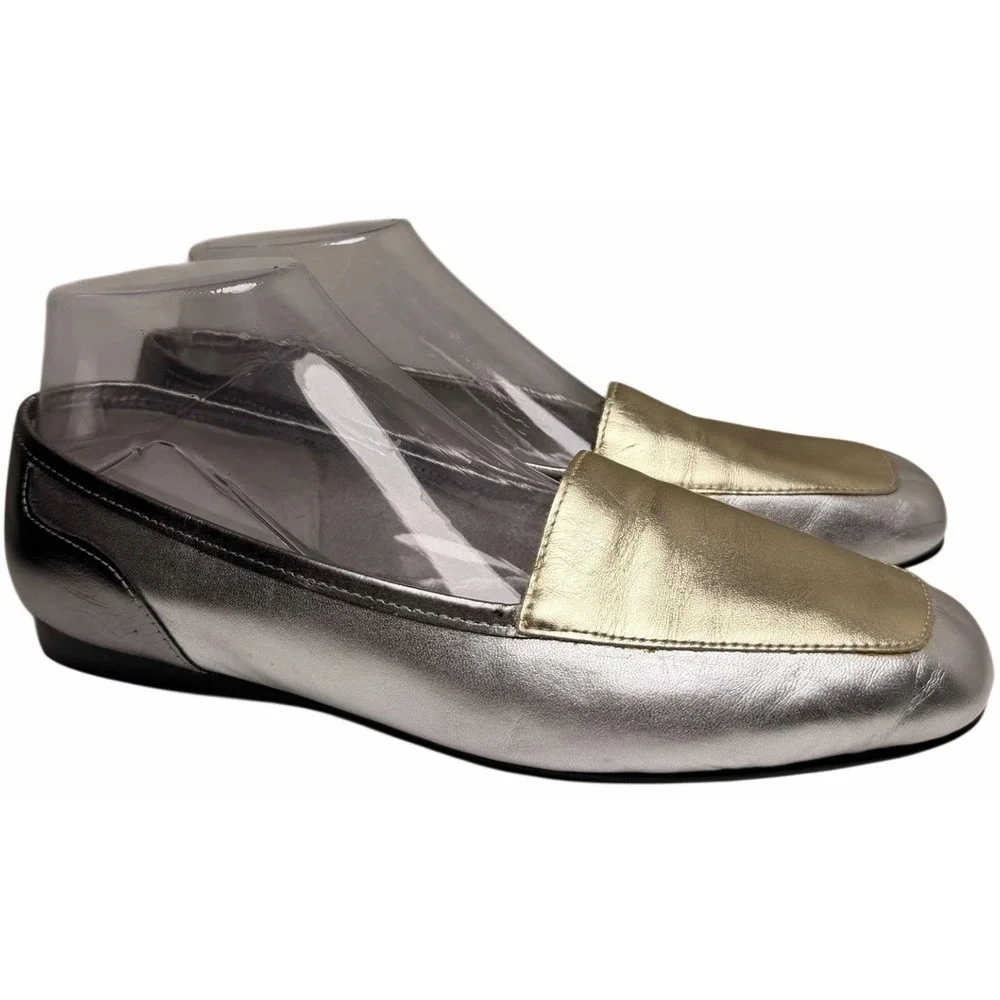 Enzo Angiolini Metallic Liberty‎ Square Toe Leather Loafers 8M